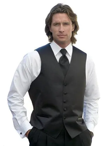 Black Satin Full Back Tuxedo Vest (#105V) and Tie Set