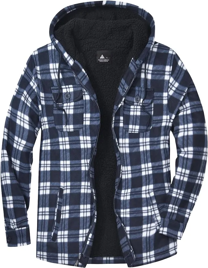 Men's Sherpa Green/White Lined Zip Up Hooded Long Sleeve Jacket