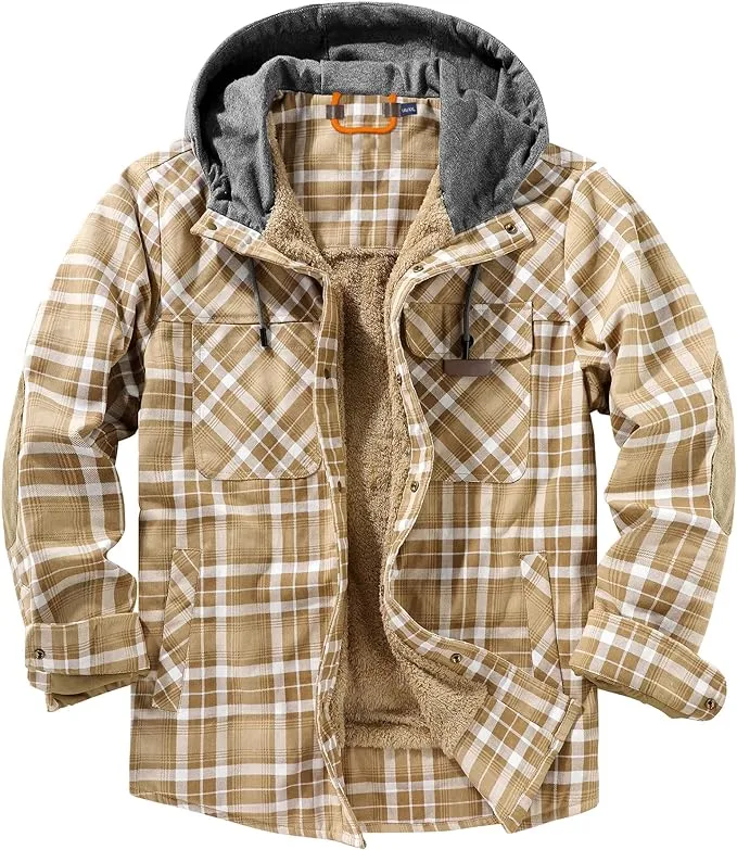 Men's Sherpa Green/White Lined Zip Up Hooded Long Sleeve Jacket