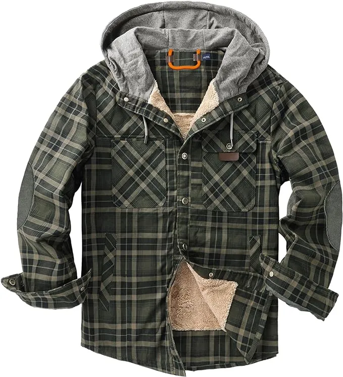 Men's Sherpa Green/White Lined Zip Up Hooded Long Sleeve Jacket