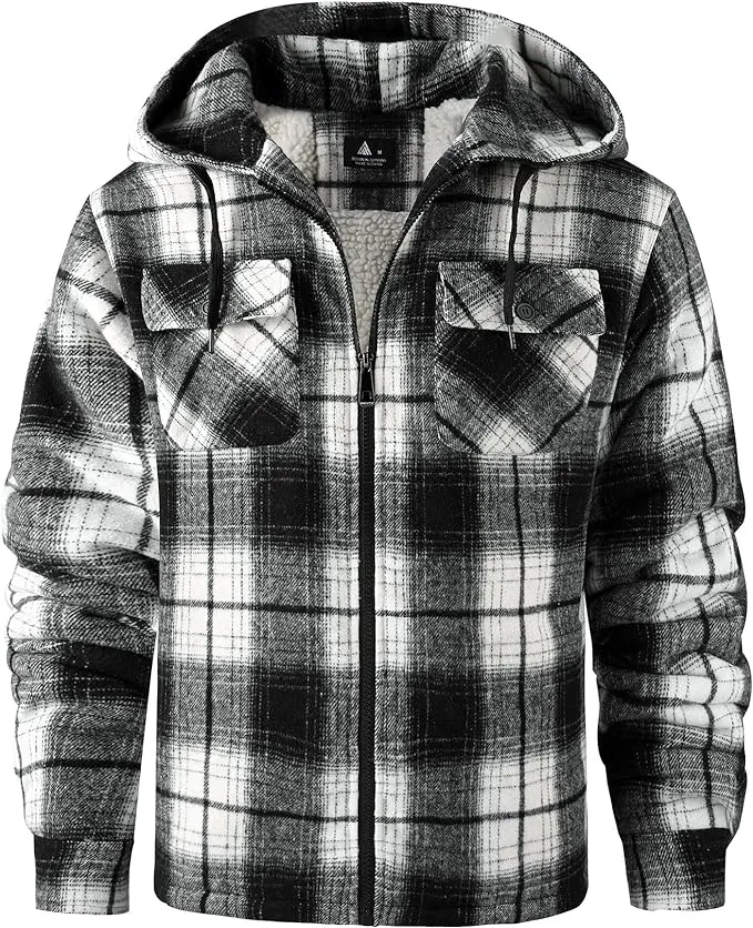 Men's Sherpa Green/White Lined Zip Up Hooded Long Sleeve Jacket