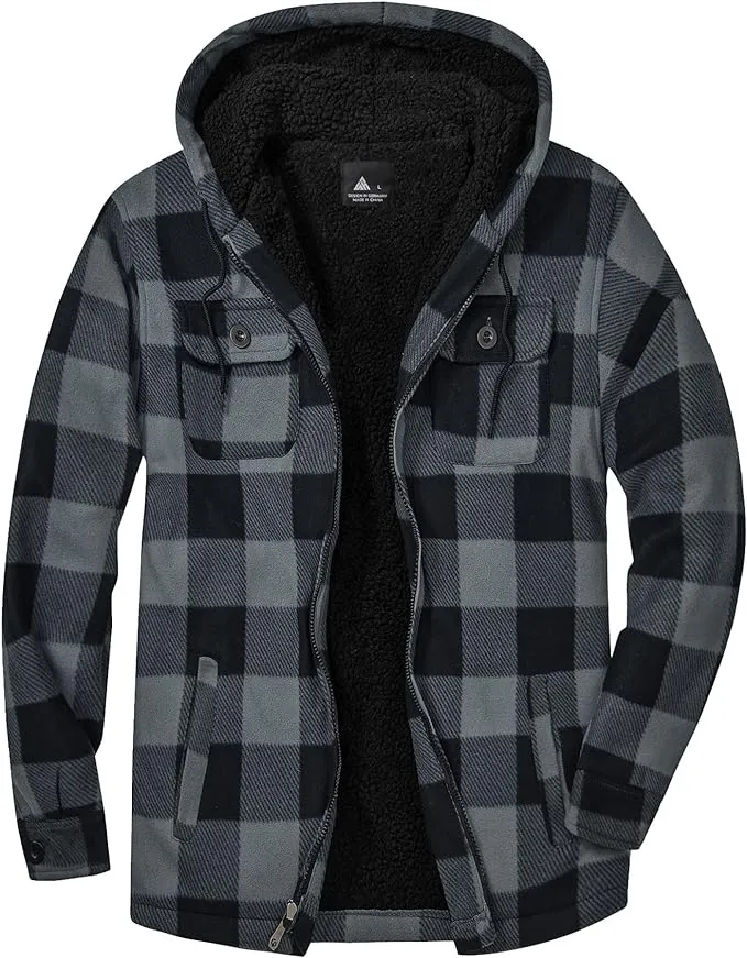 Men's Sherpa Green/White Lined Zip Up Hooded Long Sleeve Jacket
