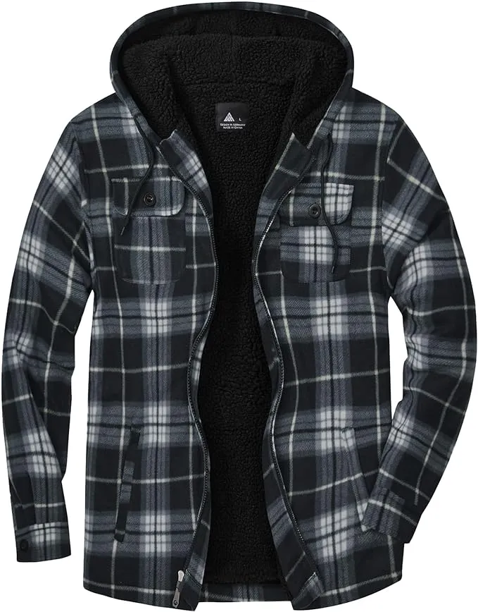 Men's Sherpa Green/White Lined Zip Up Hooded Long Sleeve Jacket