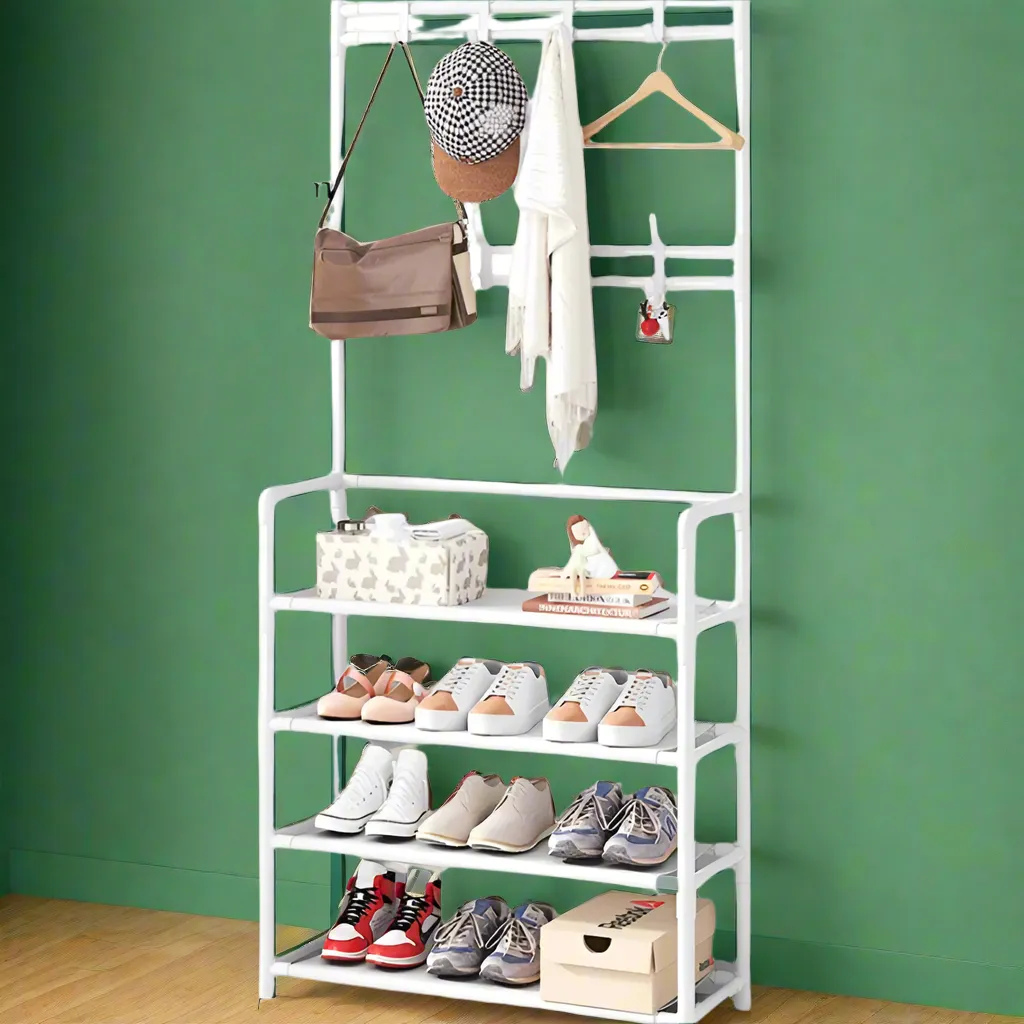 Multi-Functional Nordic Coat Rack with Shoe Storage