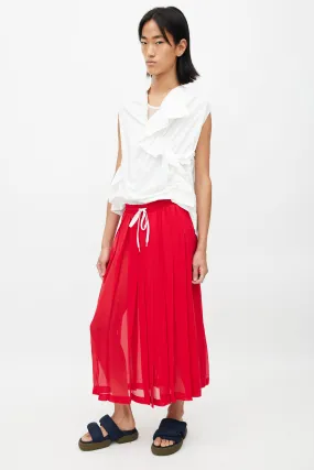 Red Silk Pleated Drawstring Skirt