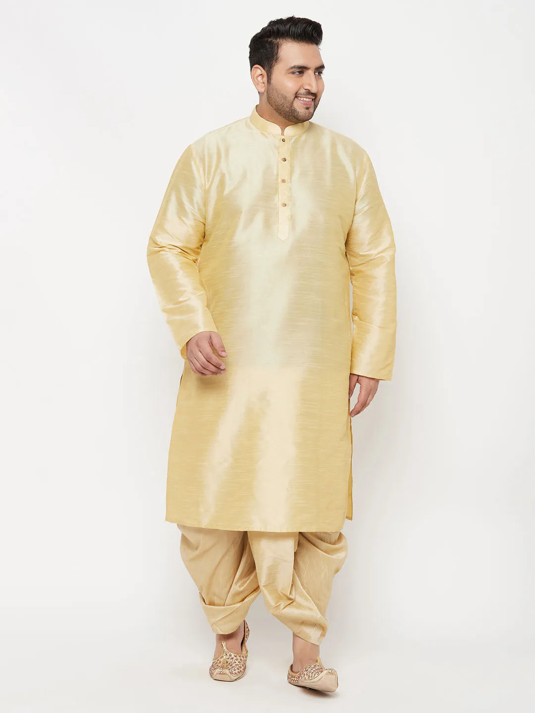 VASTRAMAY Gold Silk Blend Kurta And Dhoti