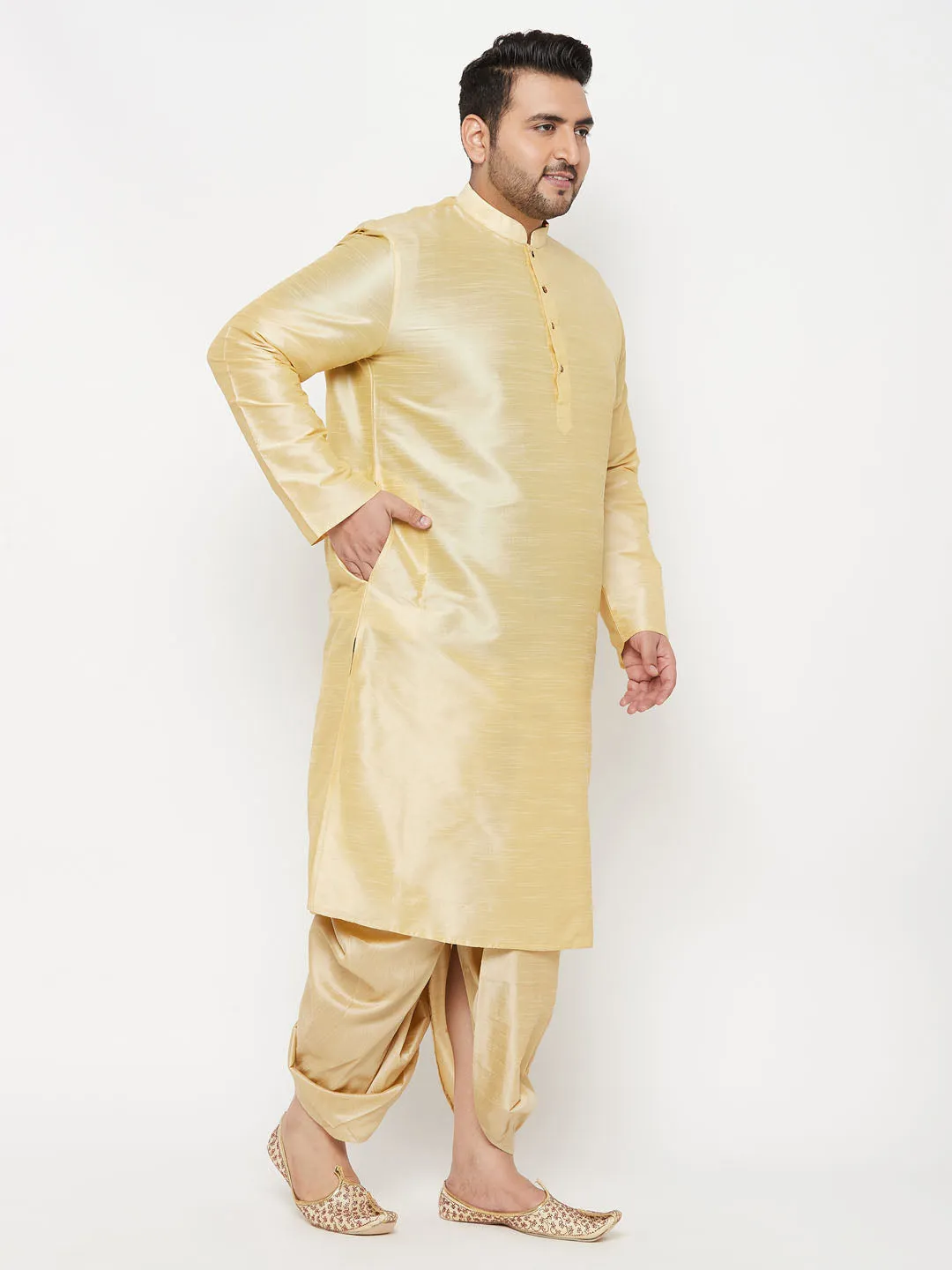 VASTRAMAY Gold Silk Blend Kurta And Dhoti
