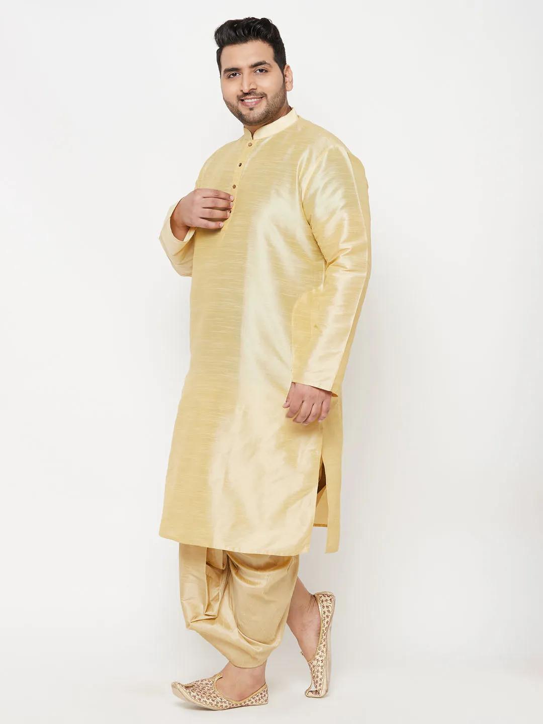 VASTRAMAY Gold Silk Blend Kurta And Dhoti